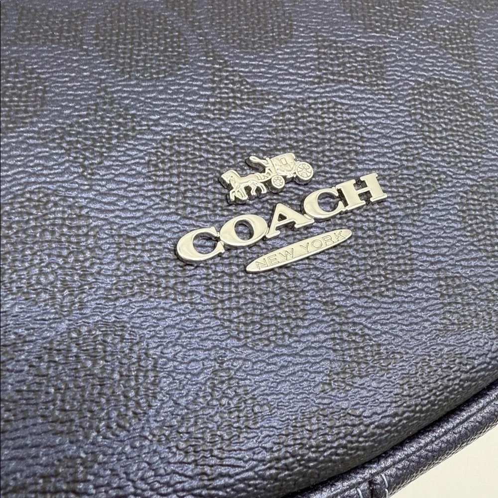 Coach Aria Shoulder Bag In Signature Canvas Silver Blue Navy - Picture 3 of 11